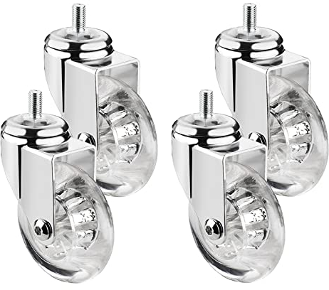 ASHILD Ein Satz von 4 Lenkrollen für Möbel, Ø 75 mm, mit Gewindestiften M8 x 15, M10 x 15 und Kugellagern, transparente Gummi-Lenkrollen, Transportrollen (Größe: 2 Zoll-M10 x 15 mm, Farbe: 4).