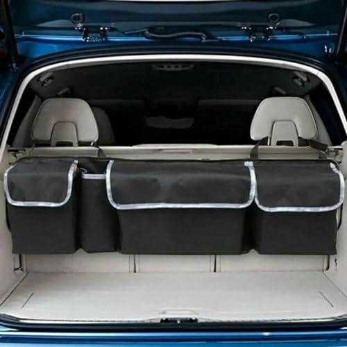 Yunzhou Car Trunk Organizer,with Adjustable Straps and 4 Different Functional Back Seat Storage Bags, Boot Tidy for Car SUV Truck MPV VAN Large, Black