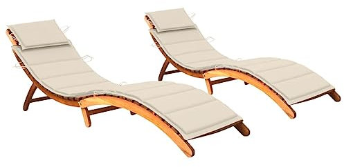 Faroom 2X Tumbonas Madera Acacia Tumbona Doble Tumbonas Piscina Respaldo Regulable Tumbona de Jardín Ruedas Plegable Crema