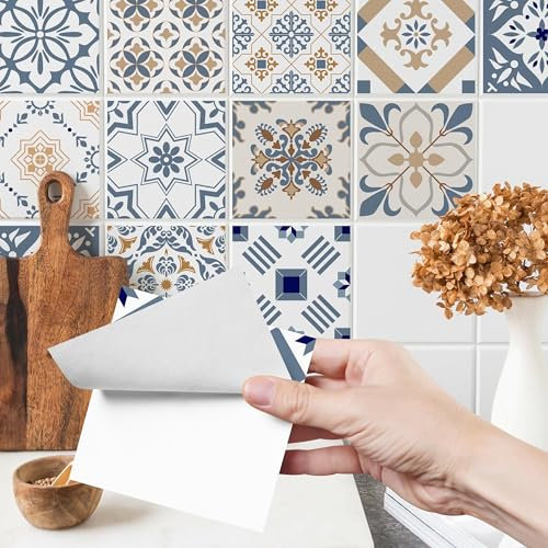 Muralo - Fliesenaufkleber Klebefliesen Selbstklebende Fliesen für Küche Bad Möbel Schrank Wand Mosaikfliesen Küchenruckwand - Marokkanisches Mosaik in Pastellfarben Motiv - 24 Stück 20x20 (120x80cm)
