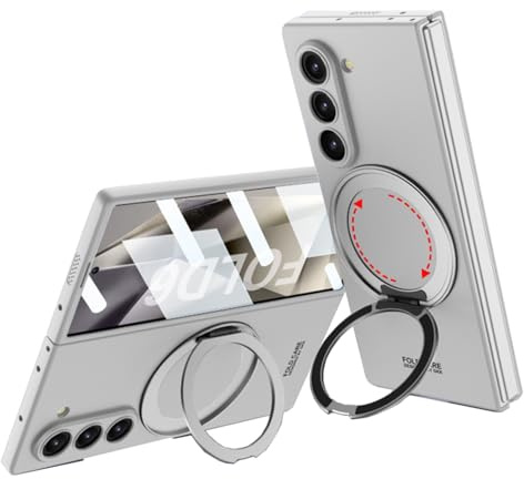 CeeEee Kompatibel mit Samsung Galaxy Z Fold 6 Hülle 5G Bildschirmschutz Dünn Cover mit 360° drehbarer Ständer Ring Schutzhülle - Silber