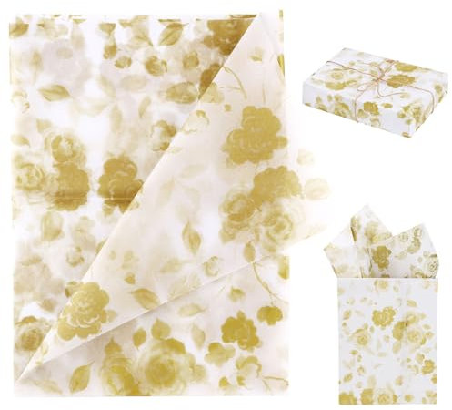 30 Stück Verpackungsseidenpapier, Blumenseidenpapier Geschenkpapier für Geburtstags Hochzeits Weihnachtsfeier Geschenkdekorationen (Gold)