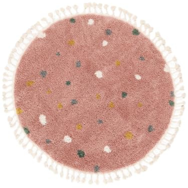 RugVista Confetti Kinderteppich, Ø 100 cm, Rosa | Moderne, Rund, Niedriger Stapel, Nur chemische Reinigung, Oeko-Tex 100, Ohne gefährliche Chemikalien, Kinderzimmer