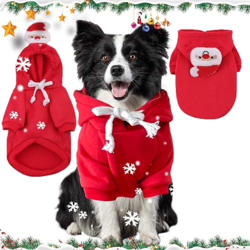Hunde Weihnachtskostüm, Hundekostüm Weihnachten, Hundemantel für 4.5-8kg Groß Mittel Große Hundebekleidung Weihnachtsmütze, Weihnachtsmann Rentier Kostüm für Hunde, Weihnachtspullover Haustier Hoodie