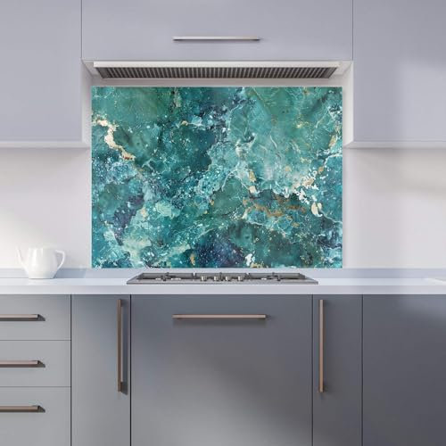 Premium Bright Teal Quartz Effect Kitchen Splashback 6mm Toughened Glass Kitchen Splashback – Heat Resistant Splashback for Kitchens, Perfect for Cookers and Hobs, Polished Edges
