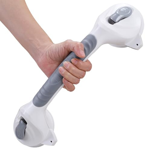 Haltegriffe Für Senioren Haltegriff Dusche Ohne Bohren - Haltegriff Mit Saugnapf 38cm,Neues Doppeladsorptionsdesign,Solider,Max 110Kg,Badewannengriff Griffstangen Für Kinder Und Senioren -Grau