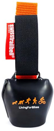 swisstrailbell® Mexico Edition Deep Black: Orange Evolution, orangenes Band, Fahrradklingel, Trailbell, Signalglocke