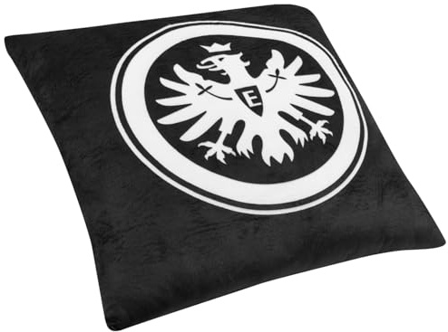 Eintracht Frankfurt Deko Zierkissen Logo Schwarz, Kissen in schwarz mit weißem Logo für das Sofa im Kinderzimmer oder Wohnzimmer
