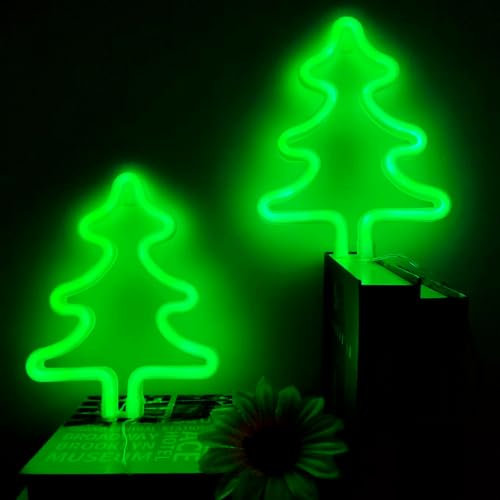 Christmas Tree Neon Light Signs for Bedroom Bedside Dorm Wall Decor,Neon Light up Christmas Decor LED Night Lights Table Ornaments Gifts for Kids Friends Christmas Party,Battery Powered or USB Powered