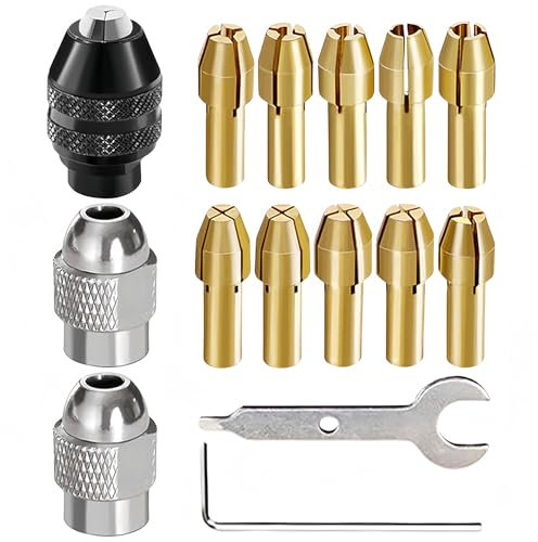 15 Pcs Drill Chuck Kit,Collet Set Compatible with Dremel Bit Chucking Change Accessory Swivel and 0.8-3.2mm Shank Replacement Brass Nut,for 4486 Keyless Quick Rotary Adapter Tool 3000 4000 7700 8200