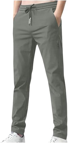 Mrat Pantalon Stretch pour homme Séchage rapide Coupe ample Pantalon décontracté Coupe slim Pantalon à pinces résistant aux plis Cordon de serrage Poches droites Taille élastique Grandes tailles M-5XL