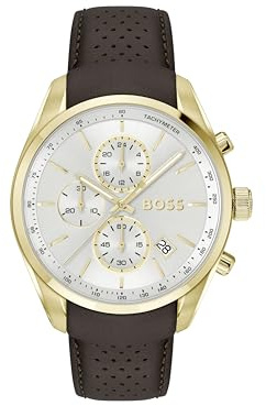 BOSS Chronographen-Quarzuhr mit Kalender für Herren Kollektion Grand Prix 44 mit Braunes Lederarmband - 1514225