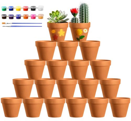 Celepoir 20 Pièce Pot Terre Cuite pour Succulent, Petit Pot de Fleur Terre Cuite avec Peintures & Pinceaux, Pots en Terrecuite avec Trou de Vidange, 5,5x5cm Pots en Terrecuite, pour Succulent, Cactus