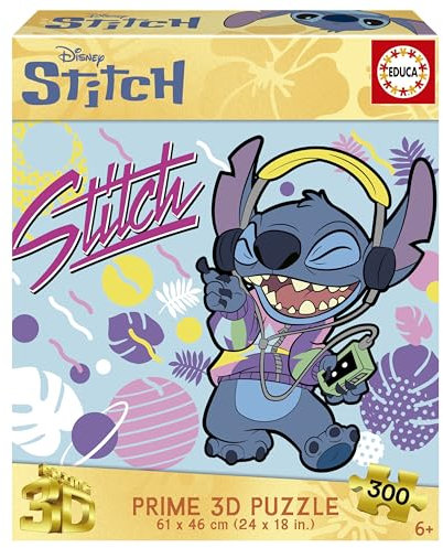 Educa - Puzzle Infantil de 300 Piezas. Stitch 3D Prime Lenticular Puzzle. Medidas: 61 x 46 cm. Recomendado a Partir de 6 años (20273)