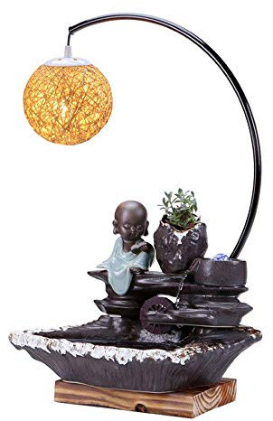 IUokLU Renovation House Indoor Fountain Creative Ceramic Decoration with Lamp Office Bedside Table Lucky Fountain Water Indoor Tabletop Water Fountain,