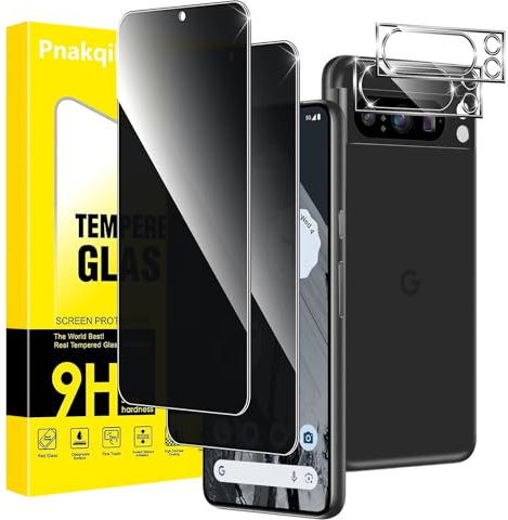 Pnakqil Protector Pantalla de Privacidad para Google Pixel 8 Pro 5G con Protectora Camara, Antiespia Cristal Templado, Anti-Spy Vidrio Screen con Cámara Pelicula, Película Privacy 28°,2+2 Piezas
