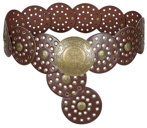 LEACOOLKEY Cintura Donna Boho Disco Cintura Larga Western in Pelle Concho per Vestiti Jeans