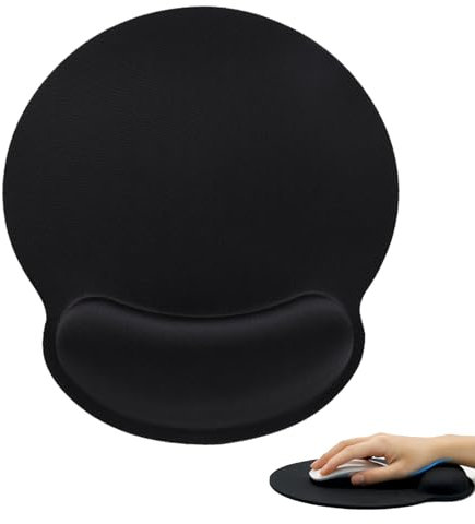 Alfombrilla de Ratón Ergonómica, Mouse Pad con reposamuñecas en Espuma Viscoelástica, Base Antideslizante, Diseño Portátil y Acolchado Suave para Oficina, Viajes, Trabajo o Gaming, Color Negro