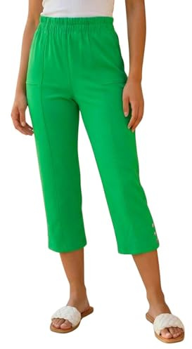 Roman Petite Bengaline Cropped Stretch Trouser for Women UK - Ladies Everyday Holiday Spring Summer Comfy Soft Evening Vacation Work Party - Petite Green - Size 14