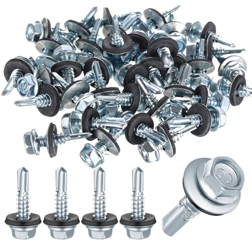 XxinXrong 100 Pcs 6.3x25mm Self-Drilling Hex Head Screws, Zinc Plated Roofing Screws with EPDM Washer - for Metal Cladding & Timber (DIN 7504)