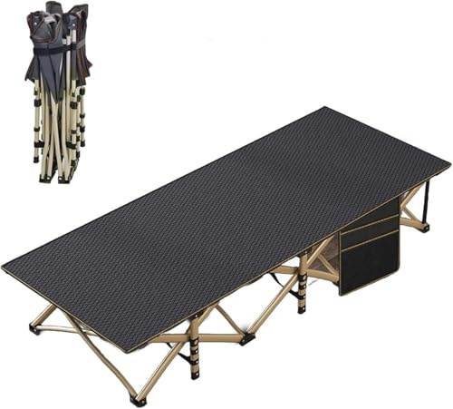 HGOuhK Klappbett Tragbares Klappbett for Erwachsene, Metallstruktur mit seitlichen Aufbewahrungstaschen, zusammenklappbares Campingbett for Schlafzimmer und Büro Liegestuhl Klappbar(Grigio)