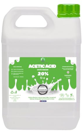 Customchem White Vinegar, 20% Acetic Acid, 5L, Industrial Strength Cleaning Solution