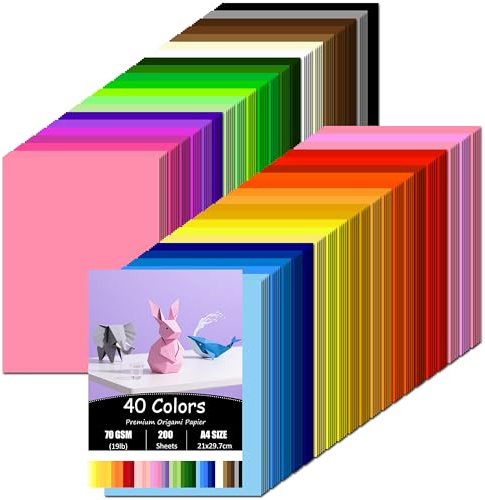200 Blatt Origami Papier, 40 Farben, Buntes Papier A4, (70 g/m²), Bastelpapier doppelseitiges für DIY Origami und Bastelprojekte