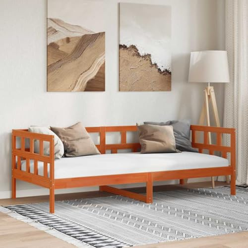 QUAHEAS Tagesbett ohne Matratze, Wachsbraun 80x200 cm, Massivholz Kiefer, Multifunktionales Schlafsofa für Gästezimmer, Robustes Bettgestell