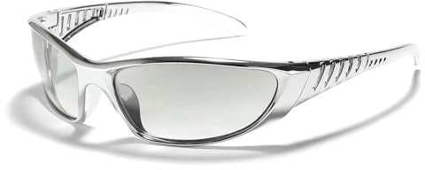 Fryloo Sonnenbrille Y2k Sunglasses for Men Women – Silver Hollow Futuristic Shades, Uv400 Polarized Lenses, Outdoor Sports & Stylish Eyewear-helles Silber