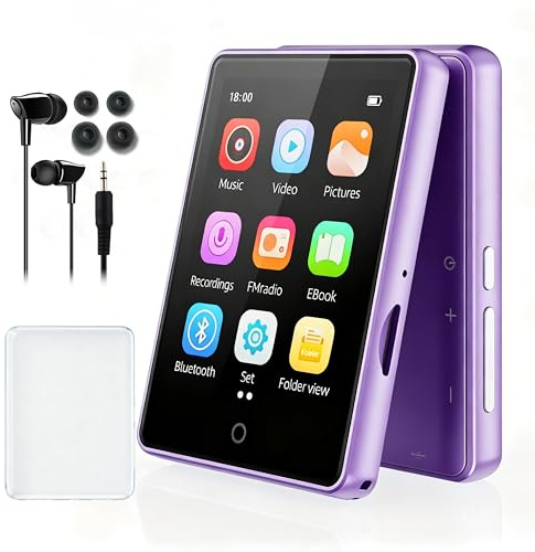 32GB MP3 Player mit Bluetooth 5.3, tragbarer MP3-Player mit Lautsprecher | für Kinder HiFi-Klangqualität, 2,8-Zoll-Touchscreen, UKW-Radio, Diktiergerät, unterstützt TF-Karten bis zu 128 GB(Lila)