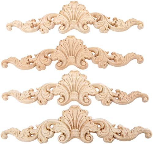 MUXSAM 4 applique in legno intagliato onlay doppio motivo floreale decalcomanie stile pastorale scultura in legno floreale decorazione angolare per porte finestre Mirro armadio armadio comò Furnitrue