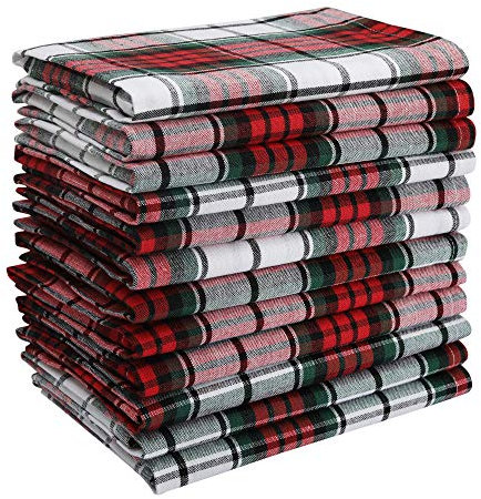 DG Collections Dinner servietten, 100% Baumwolle über großen küche servietten, Set von 12 stück (19 x 19 Zoll) rot/weiß/grün schottenkaro, mit gehrung Corner und fusselfrei