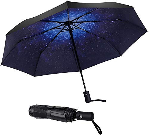 SY COMPACT Automatischer faltbarer Regenschirm, wind- und wasserfest, Sternenhimmelblau