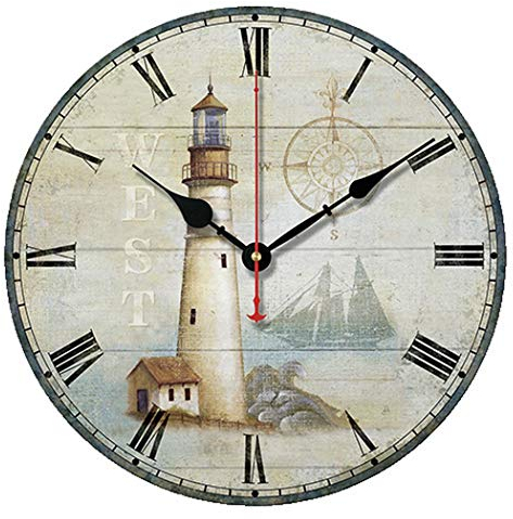 SWHONG Ohne Tickgeräusche Wanduhr, 12 Z0ll Klassische Leuchtturm Wanduhr Home Decorations