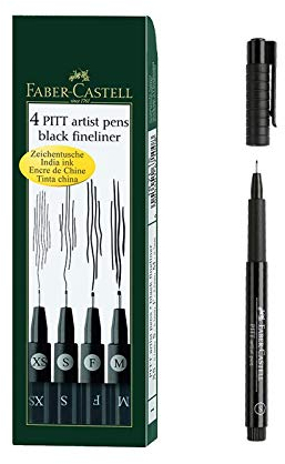 Faber-Castell Tuschestift Pitt Artist Pen 4er Packung, Inhalt: M, F, S, XS, schwarz inkl. Artistpen S