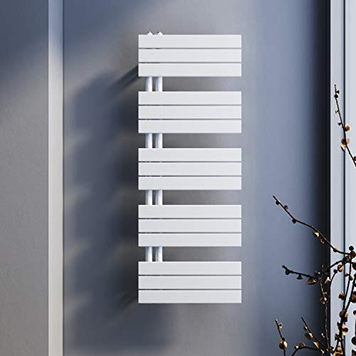 SONNI Badheizkörper Flach Handtuchtrockner 1314 x 500 mm Weiß Handtuchwärmer Seitenanschluss Panel Handtuchheizkörper