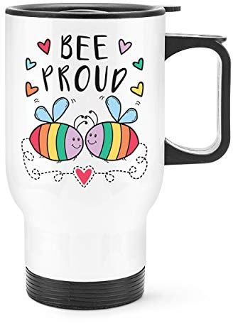 Rainbow Bee Proud LGBT Reisebecher mit Henkel