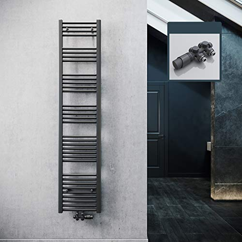ELEGANT Badheizkörper Mittelanschluß 1800x400mm mit Anthrazit Multiblock Thermostat Handtuchheizkörper Handtuchtrockner Handtuchwärmer