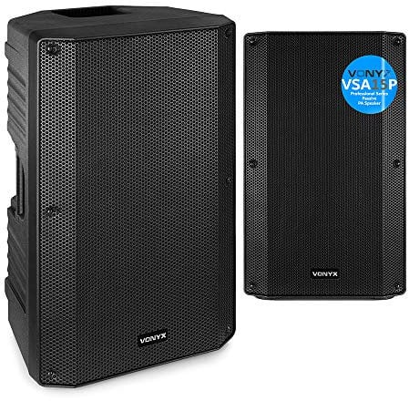 Vonyx VSA15P Pair of 15-Inch 2000W Passive PA Speakers with Integrated Crossover, Angled Monitor Design, ABS Enclosure & NL-4 Connectivity for DJs, Live Events & Stage Use