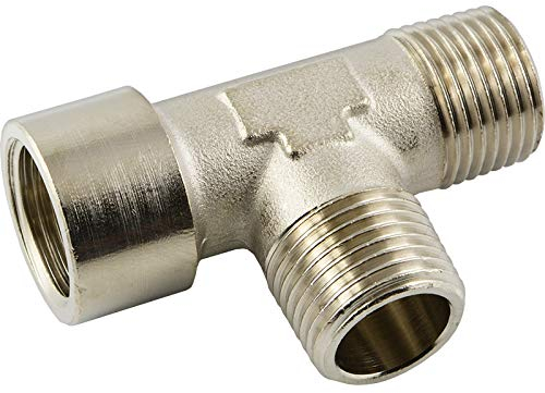 Fittingteile - T-Stück Verteiler Messing vernickelt Druckluft Wasser Sanitär (Ausführung: Innen x Außen x Außengewinde - Gewindegröße: G 3/8)