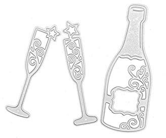 Uteruik Metall-Stanzschablonen für Champagner-Glas, Weinflaschen, Prägeschablonen für Kartenherstellung, Scrapbooking, Alben, Basteln, Dekoration