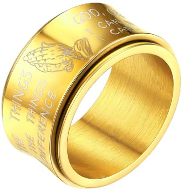 FaithHeart bedjande händer fidgetring fingerring rostfritt stål män pojkar bred bandring gyllene svart fingerring punk biker ring med presentförpackning för födelsedag jul halloween, Rostfritt stål