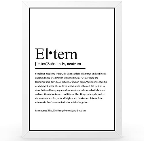 Urhome DIN A4 Kunstdruck Definition Eltern inkl. Rahmen Weiß - Worterklärung wie im Duden Lexikon als Wanddeko Spruch-Poster Deko Wandbild mit Spruch gerahmt für Wohnung Familie Geschenk