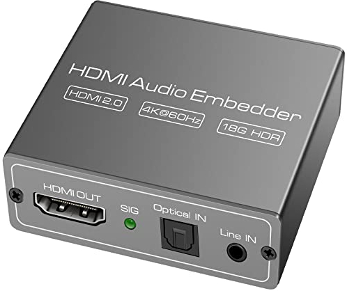 HDMI Audio Embedder Inserter Digital Analogique AUDIO DVI Support TOSLINK Optical 3.5mm Jack Aux Audio Input 4K60hz 18Gbps HDR CEC HDCP2.2