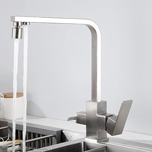 Grifo Cocina 3 Vias Osmosis Acero Inoxidable Giratorio Caliente y Fría Grifo Para Fregadero Purificador de Agua-Modo Dual