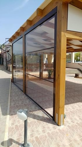 TENDEEVOLUTION Außenrollo Transparent mit Seitenschienen, Wetterfest & Maßanfertigung, Rollo Outdoor Wetterfest für Terrasse & Balkon mit Kassette (L. da 251 a 300 X H. 250)