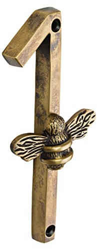 Heritage Brass bee House Number with Bee design | 5 inch Modern Door Sign Numbers Signs Plaques | Street Home Address Numerals (1)