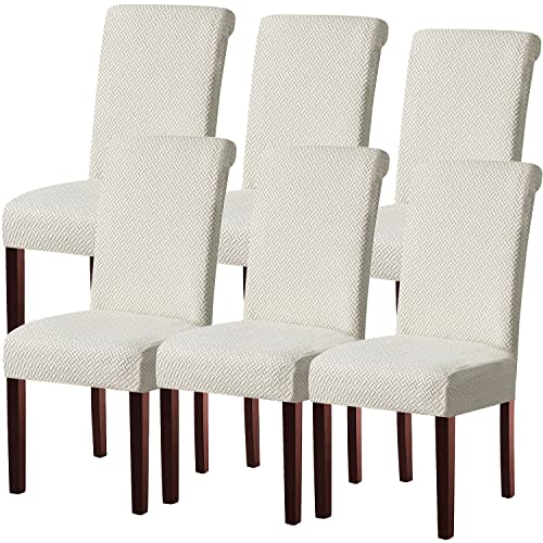 KELUINA Moderne Stuhlhussen 1er/2er/4er/6er Set, Stretch Stulhhussen Schwingstuhl Elastisch Abnehmbarer Waschbarer Universal Stuhlbezug für Hotel Bankett Hochzeit Party Deko (Cremeweiß,6 Stück)