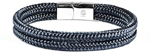 Segeltau Armband Geflochten Nautisch mit Magnetverschluss Seil Armbänder Maritim Surferarmband Galeara Noa (Noa Premio Dunkelblau - Silber, 185)
