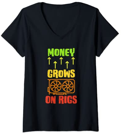 Damen Kryptowährung GPU Miner Lustig - Geld wächst auf Rigs T-Shirt mit V-Ausschnitt
